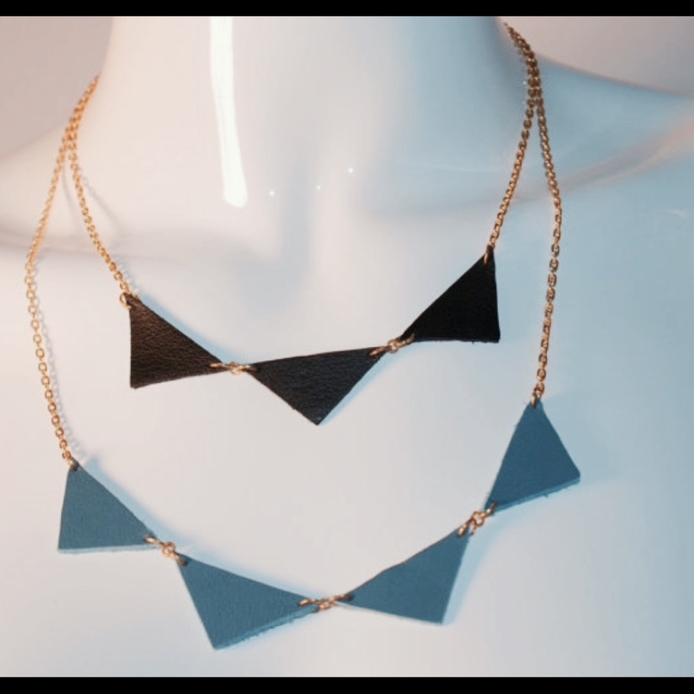 Black and blue leather necklace bunting set gold